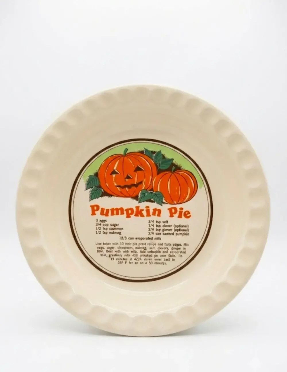 Sunnycraft Sunstone Pumpkin Pie Recipe Ceramic Baker Dish 10.5